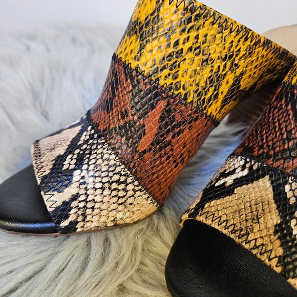 Gibson Latimer Block Heel Mules Snakeskin Print Goat Leather Slip on Size 8M - Picture 5 of 10